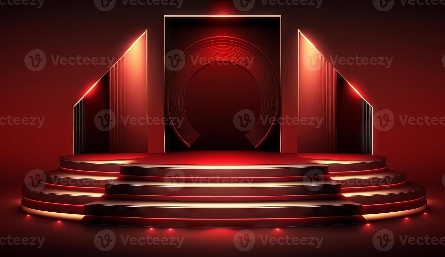 Stage Podium Scene for Award Ceremony on red Background. photo