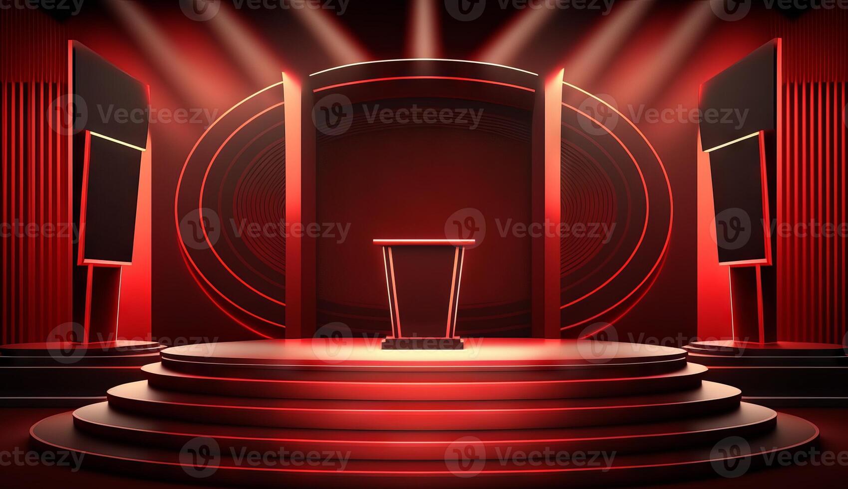 Stage Podium Scene for Award Ceremony on red Background. photo