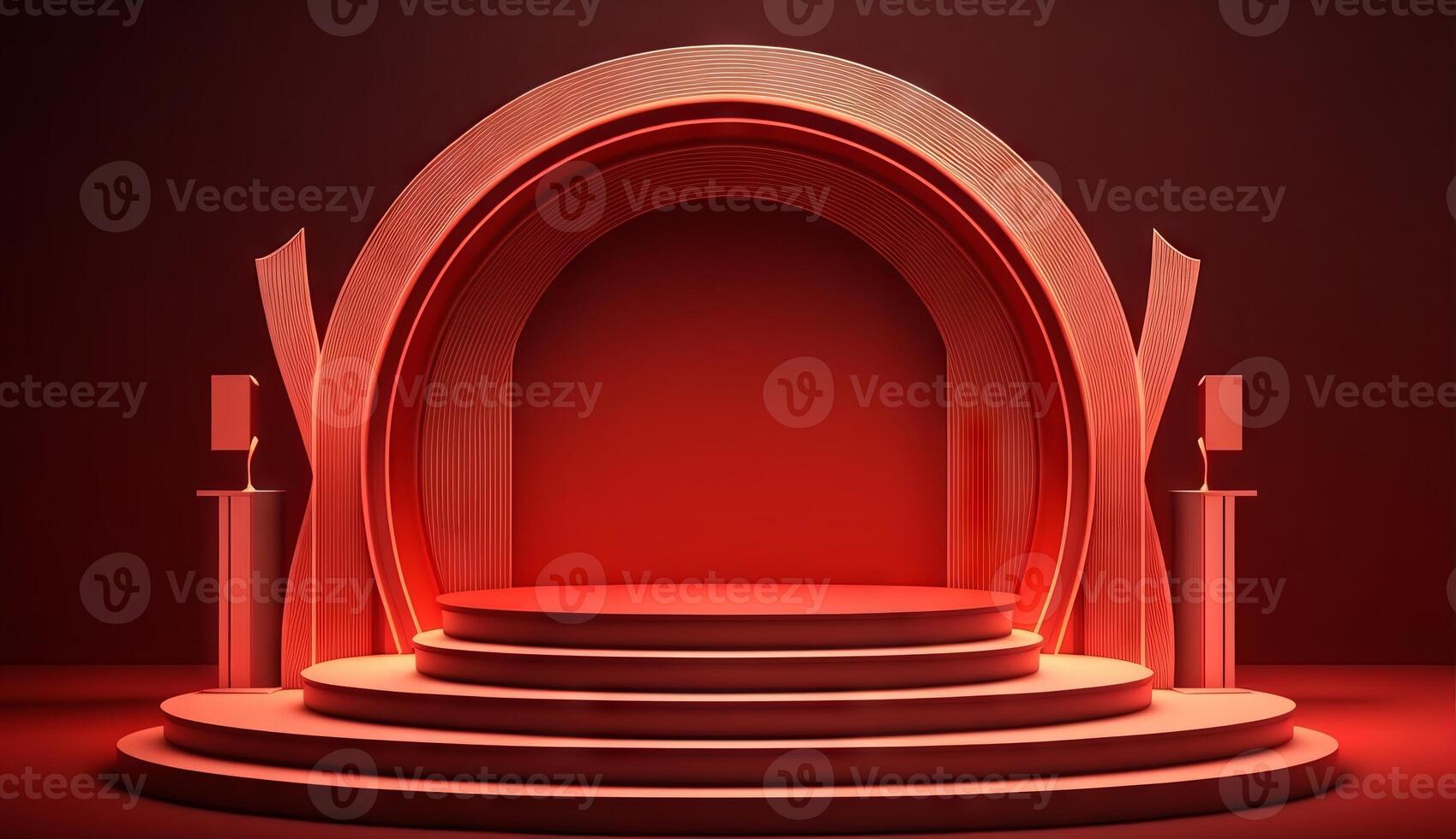Stage Podium Scene for Award Ceremony on red Background. photo