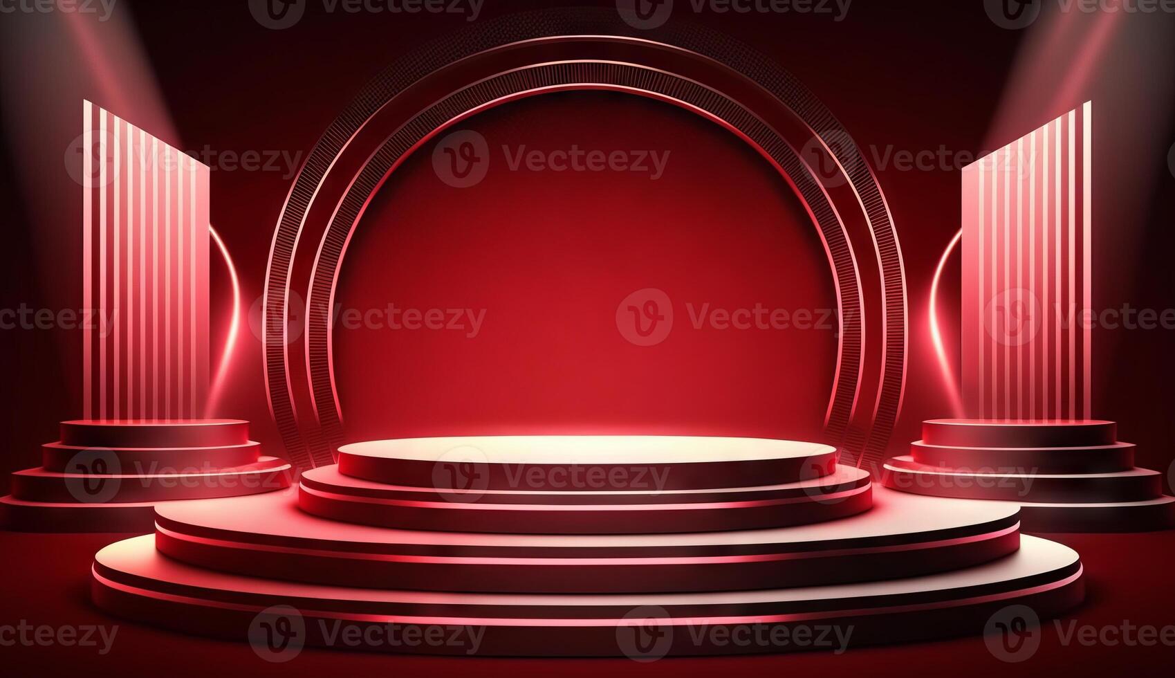 Stage Podium Scene for Award Ceremony on red Background. photo
