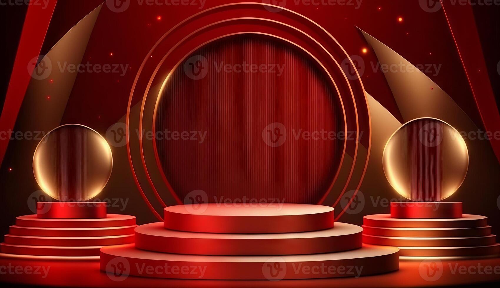 Stage Podium Scene for Award Ceremony on red Background. photo