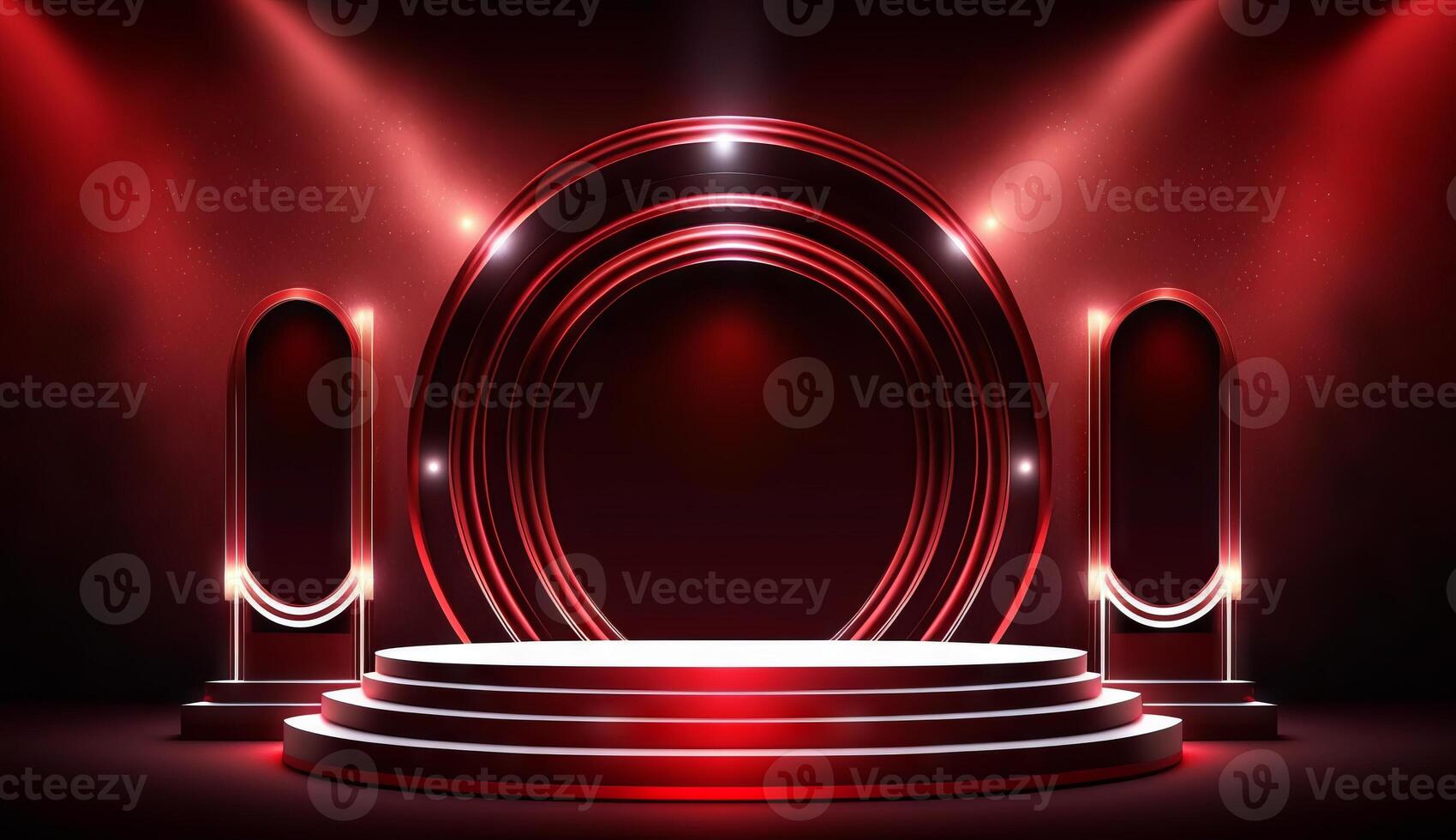 Stage Podium Scene for Award Ceremony on red Background. photo