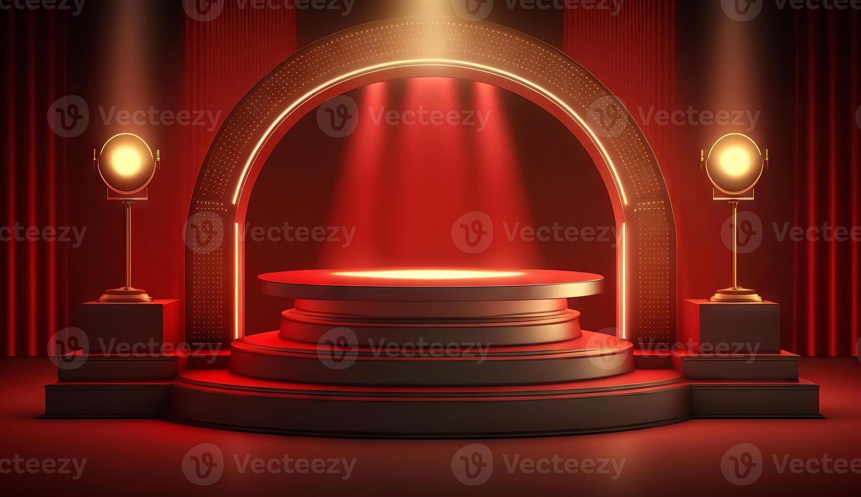 Stage Podium Scene for Award Ceremony on red Background. photo