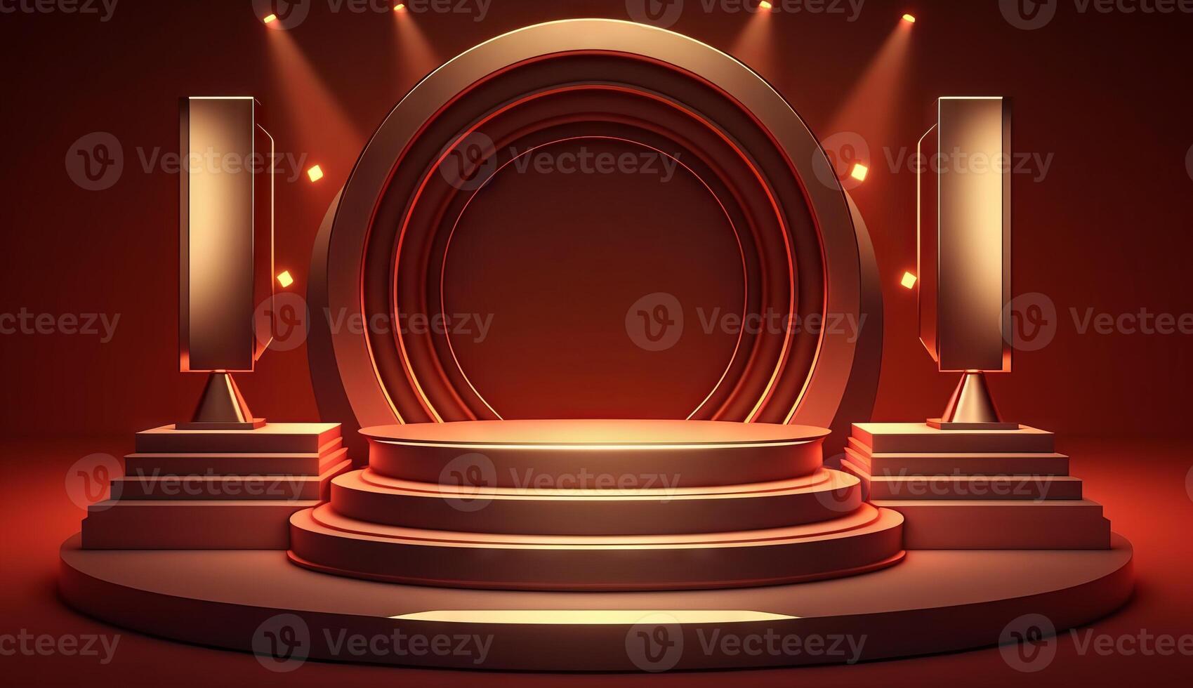 Stage Podium Scene for Award Ceremony on red Background. photo