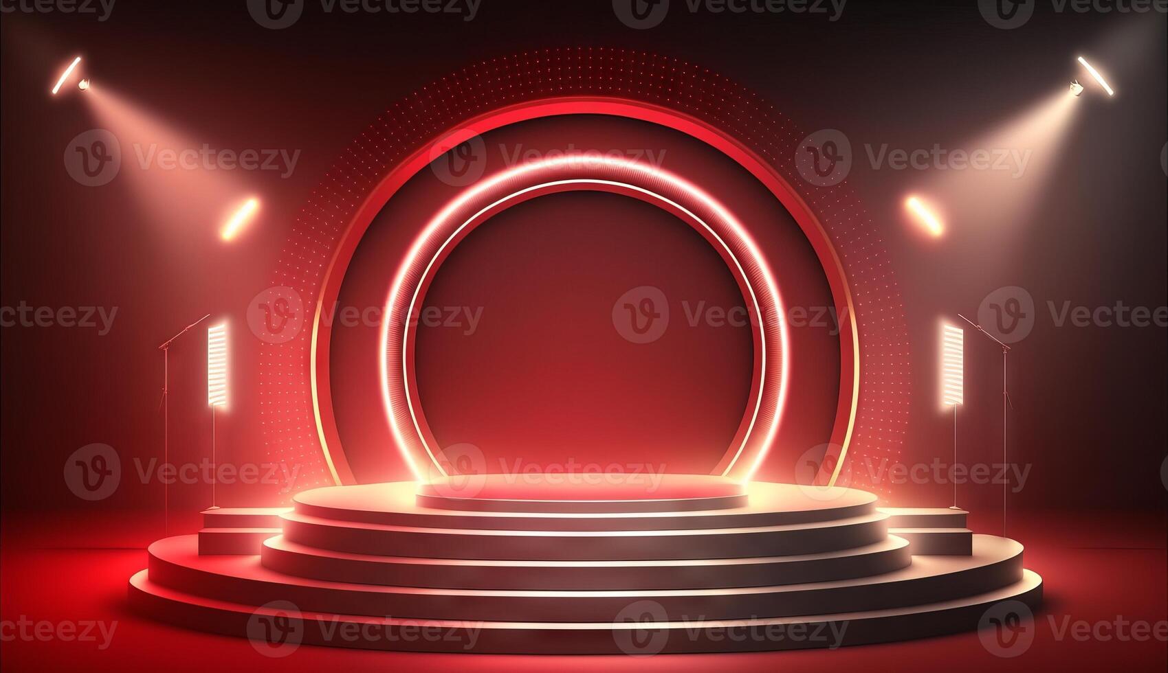 Stage Podium Scene for Award Ceremony on red Background. photo