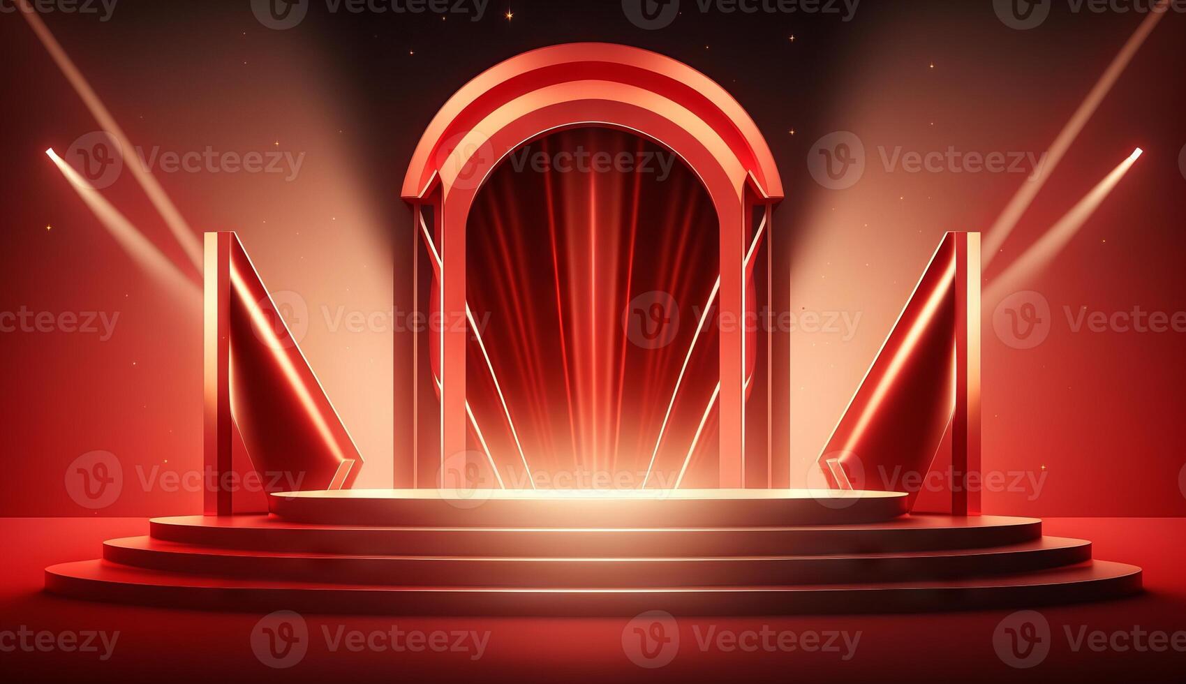 Stage Podium Scene for Award Ceremony on red Background. photo
