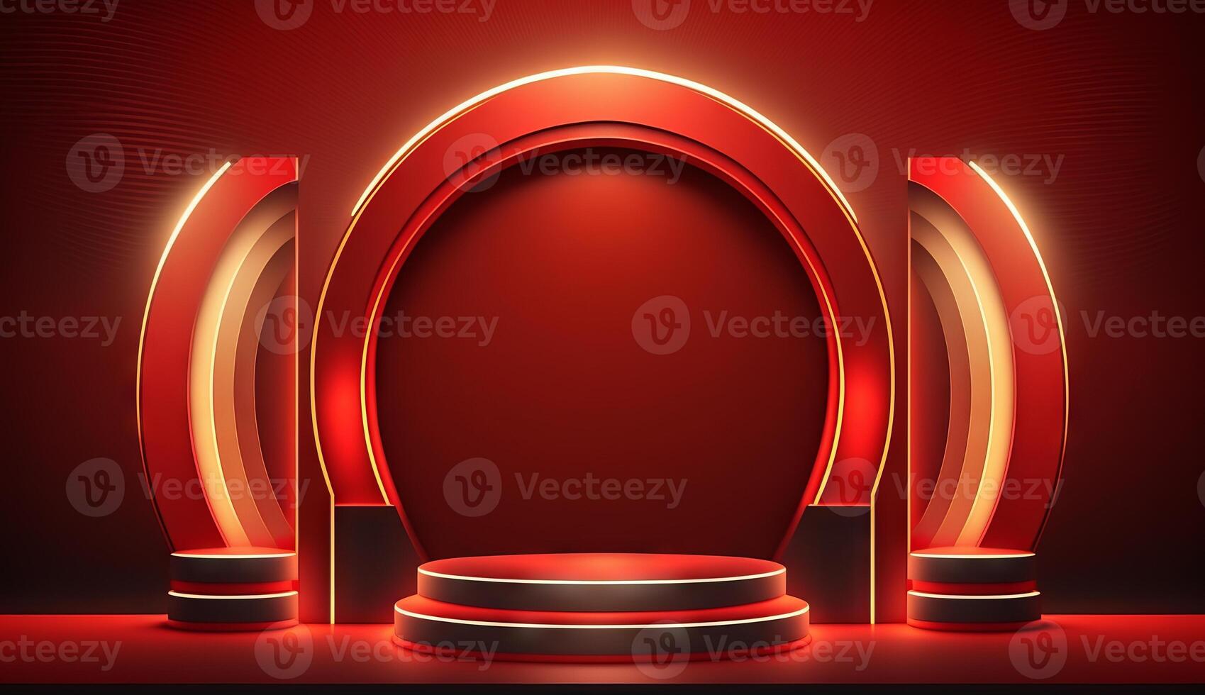 Stage Podium Scene for Award Ceremony on red Background. photo
