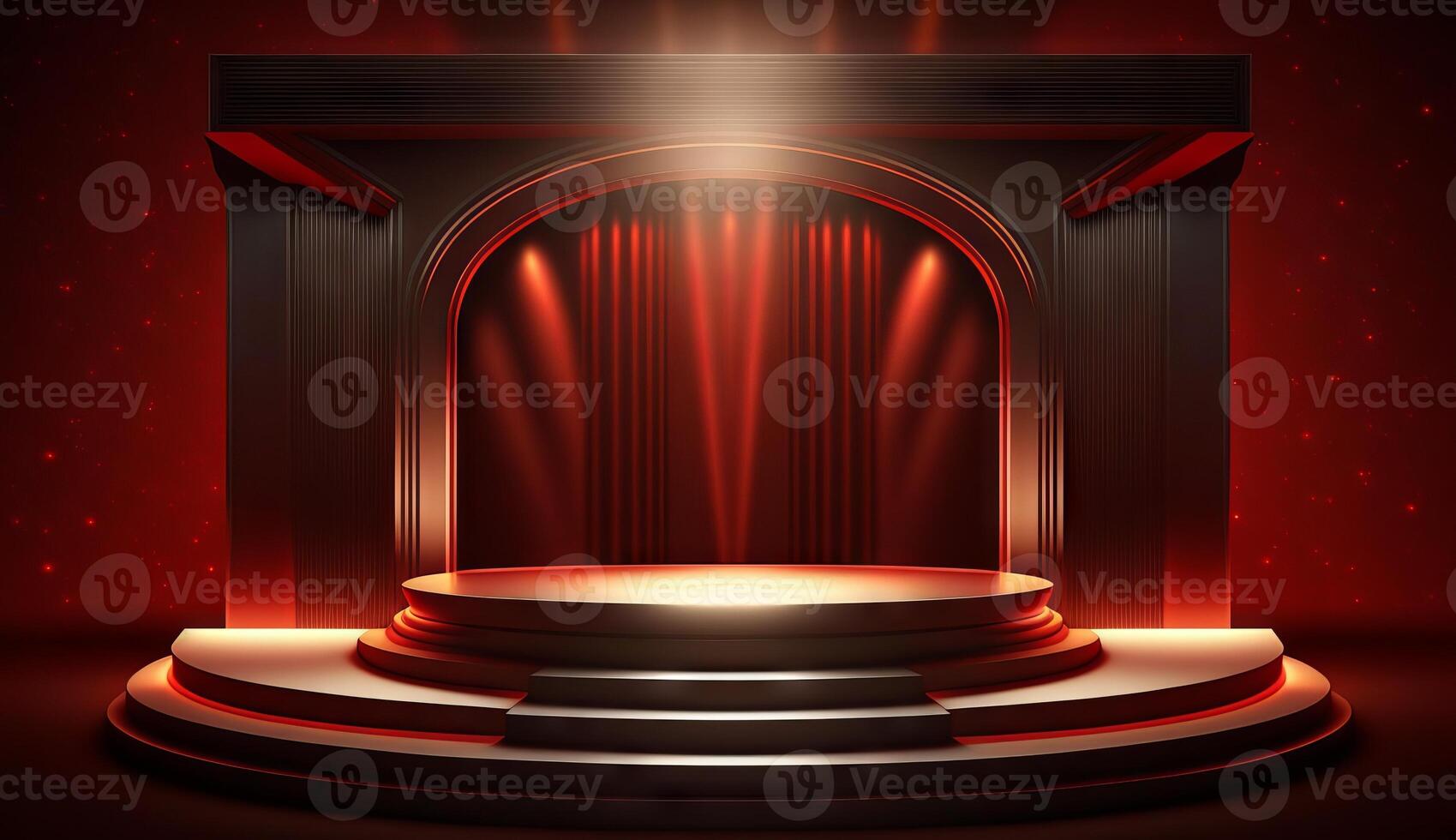 Stage Podium Scene for Award Ceremony on red Background. photo
