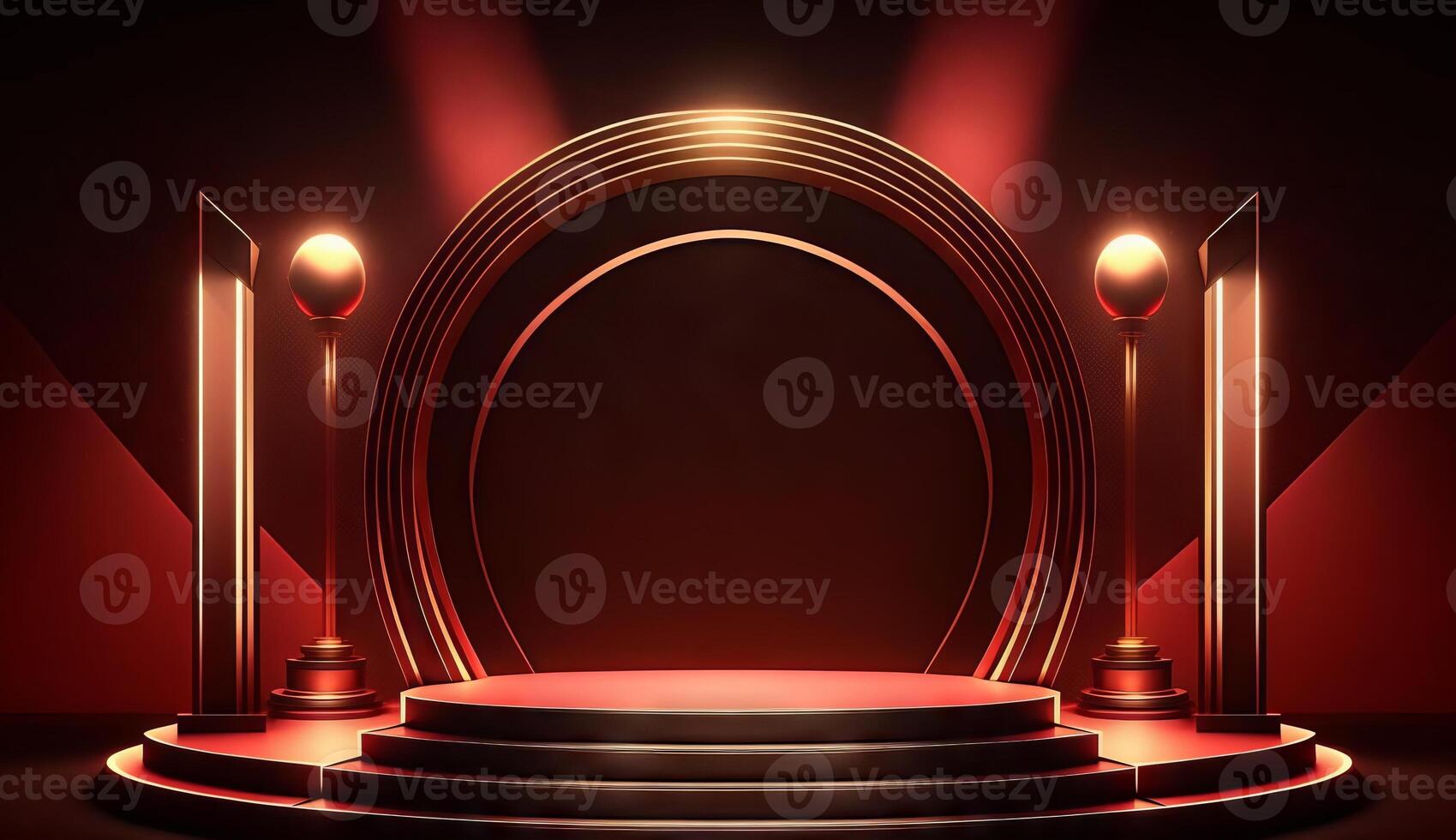 Stage Podium Scene for Award Ceremony on red Background. photo