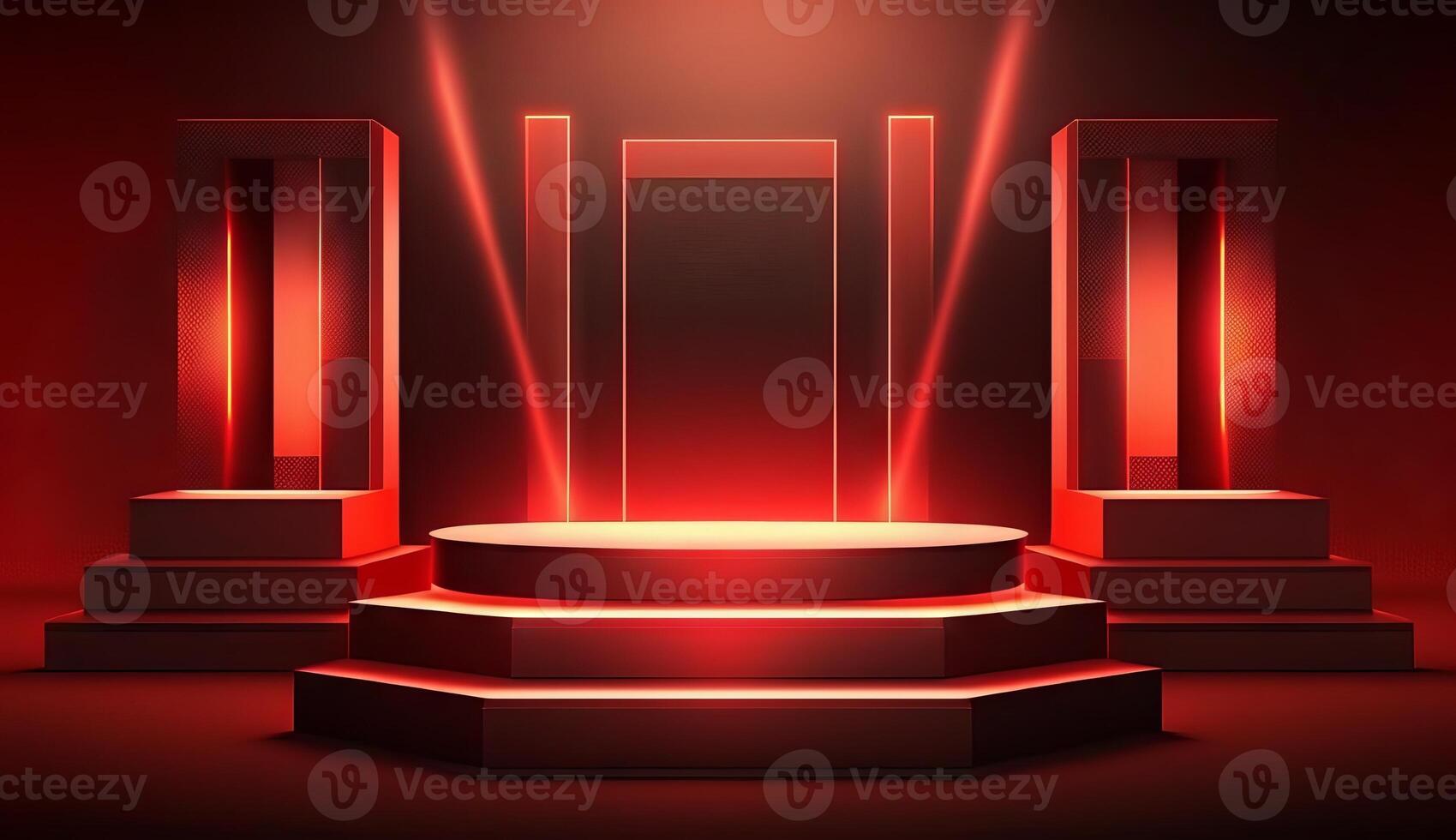Stage Podium Scene for Award Ceremony on red Background. photo