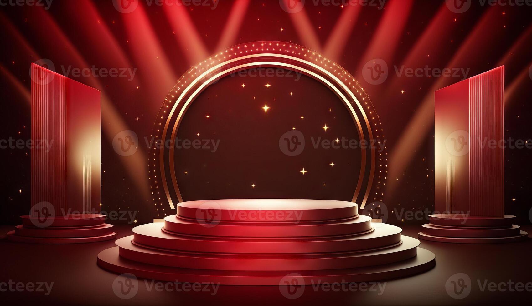 Stage Podium Scene for Award Ceremony on red Background. photo