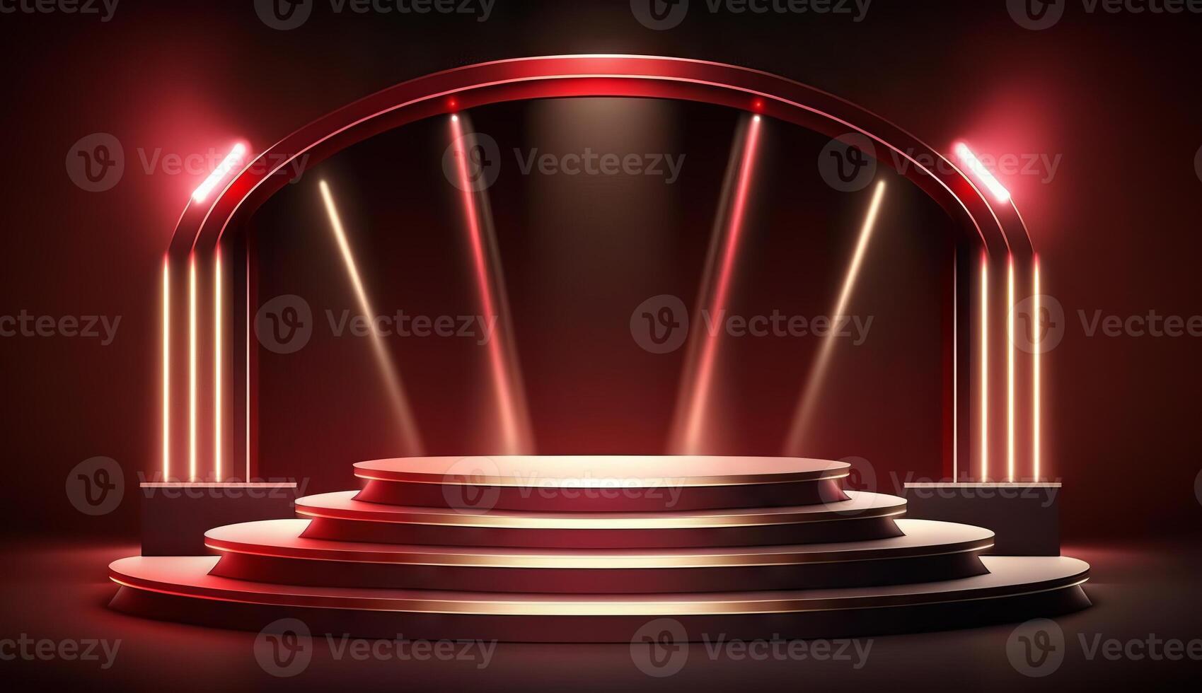 Stage Podium Scene for Award Ceremony on red Background. photo