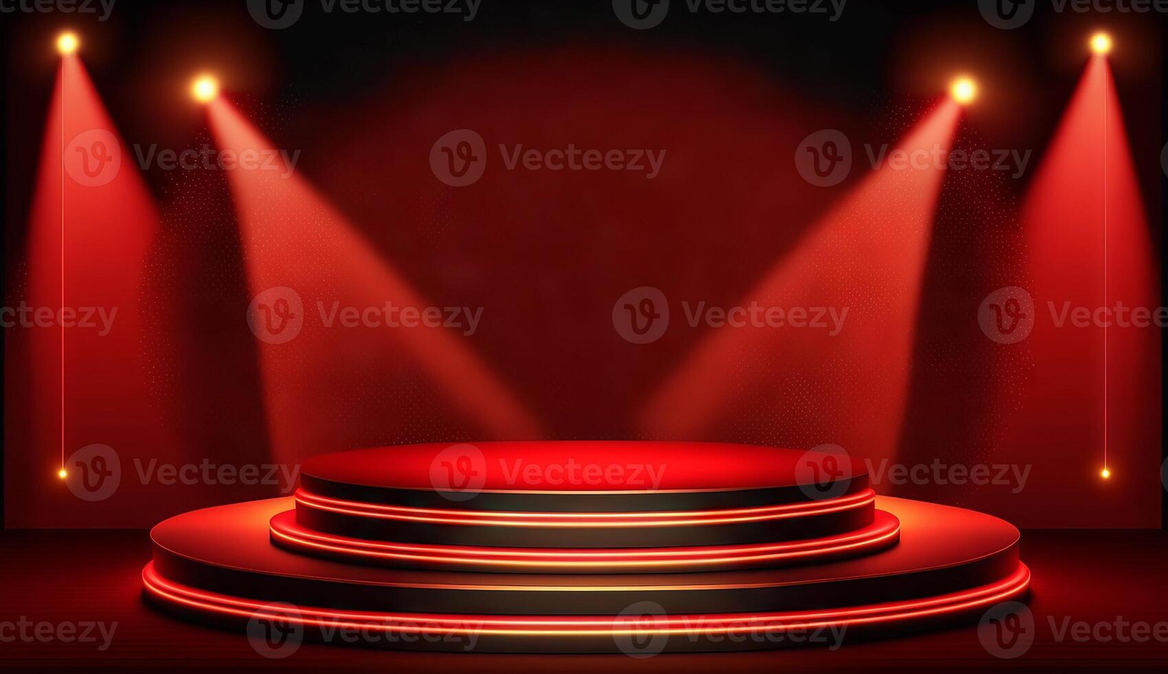 Stage Podium Scene for Award Ceremony on red Background. photo