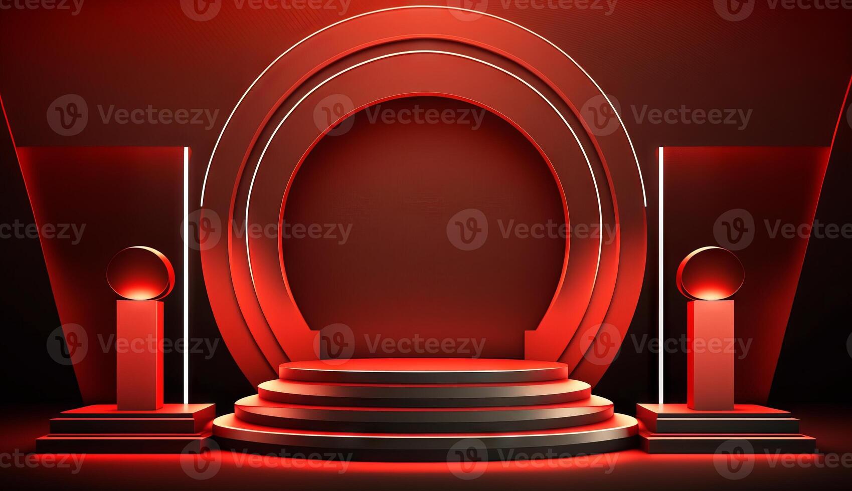 Stage Podium Scene for Award Ceremony on red Background. photo
