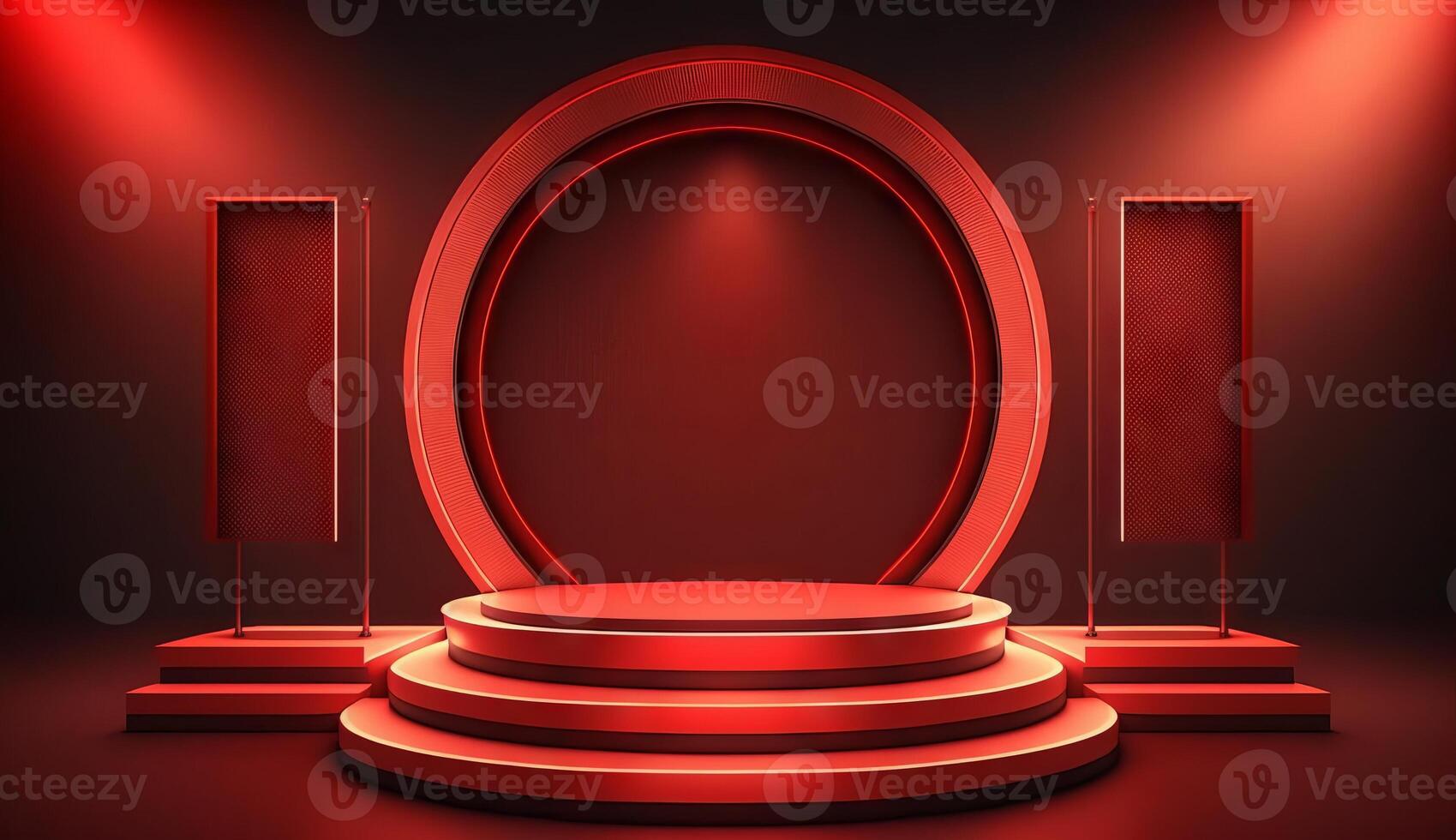 Stage Podium Scene for Award Ceremony on red Background. photo