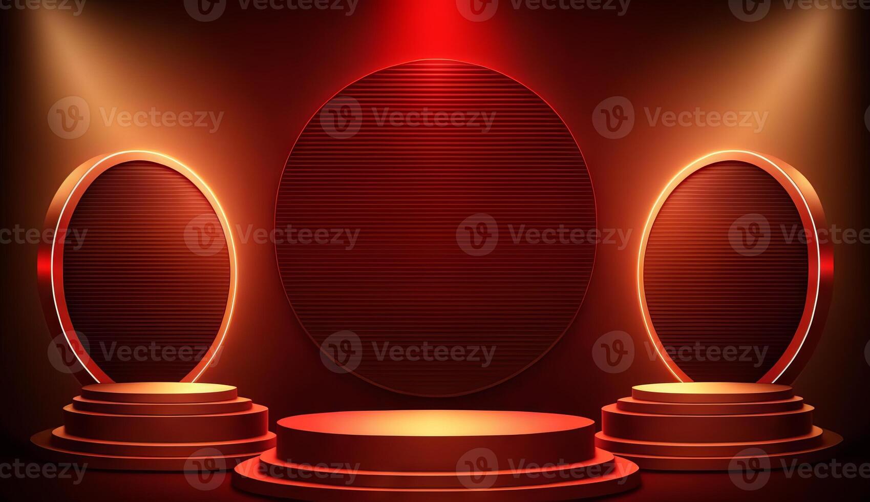 Stage Podium Scene for Award Ceremony on red Background. photo