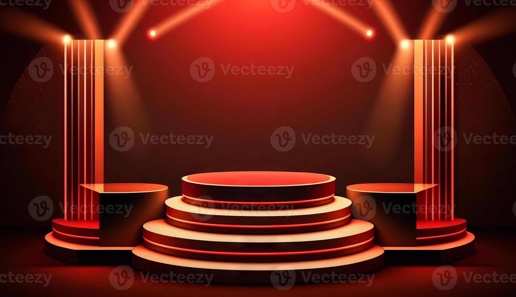 Stage Podium Scene for Award Ceremony on red Background. photo