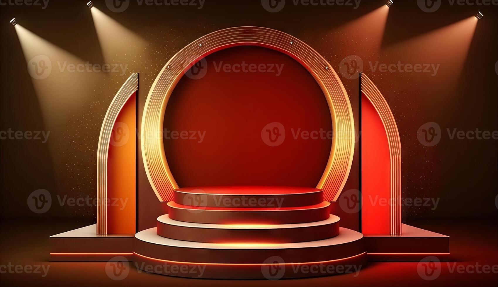 Stage Podium Scene for Award Ceremony on red Background. photo