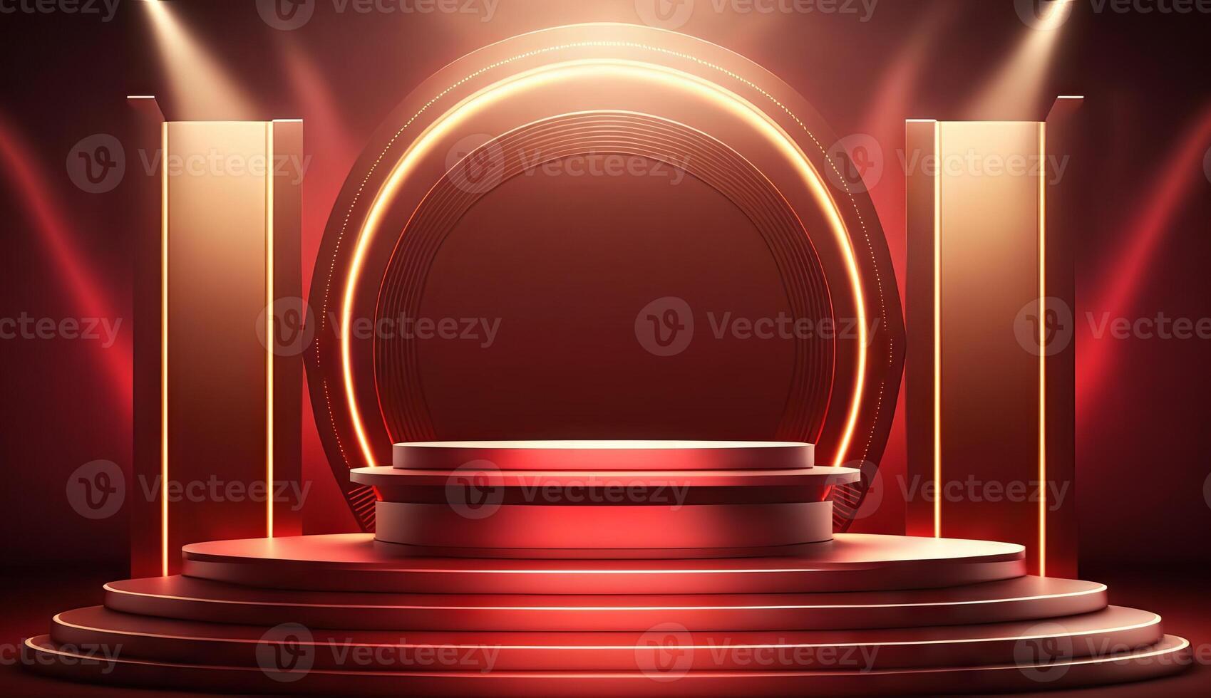 Stage Podium Scene for Award Ceremony on red Background. photo