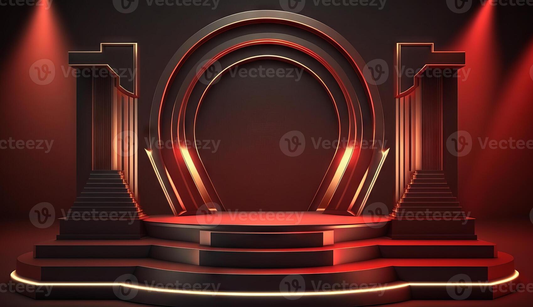 Stage Podium Scene for Award Ceremony on red Background. photo