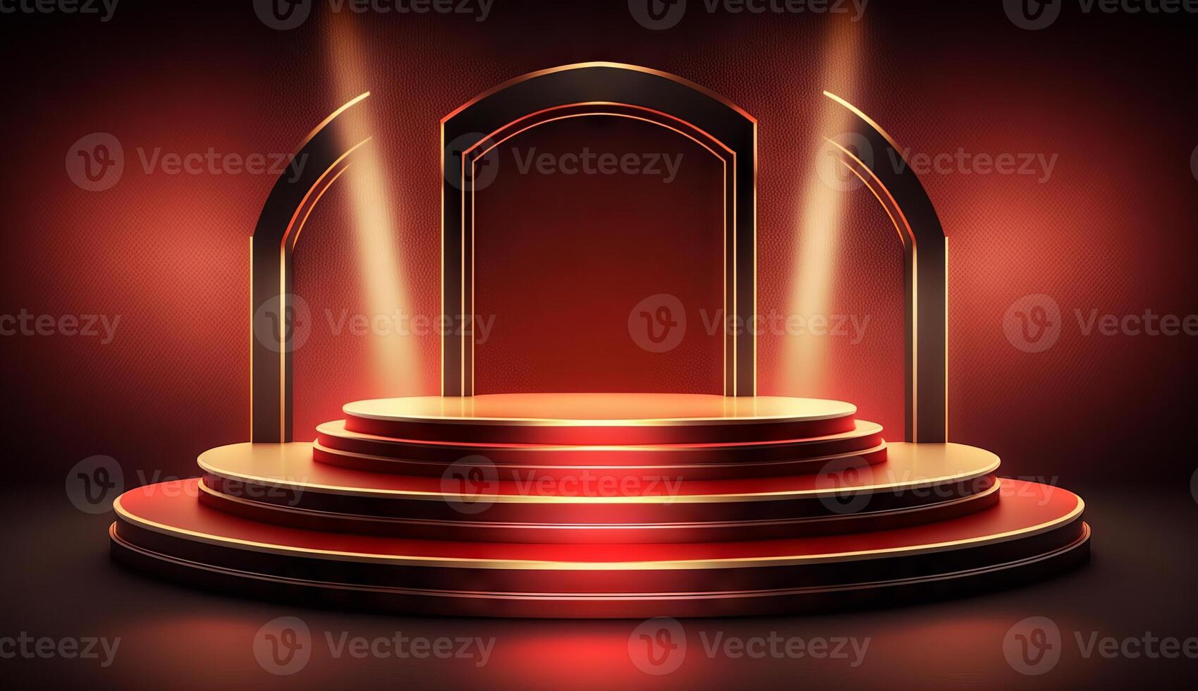 Stage Podium Scene for Award Ceremony on red Background. photo