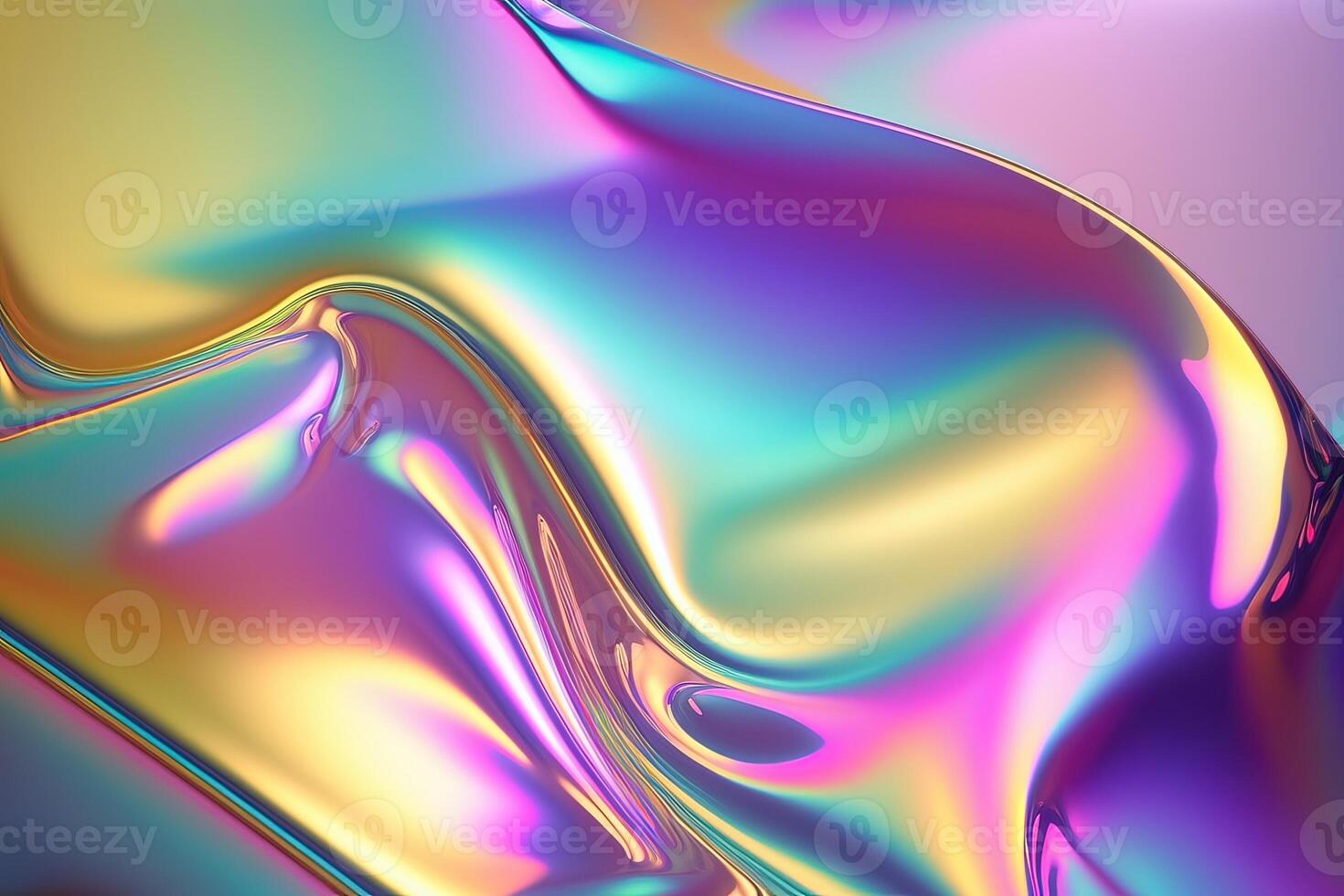 illustration of holographic liquid background. Holographic iridescent backdrop. Pearlescent gradient and foil effect for design prints. Rainbow metal photo