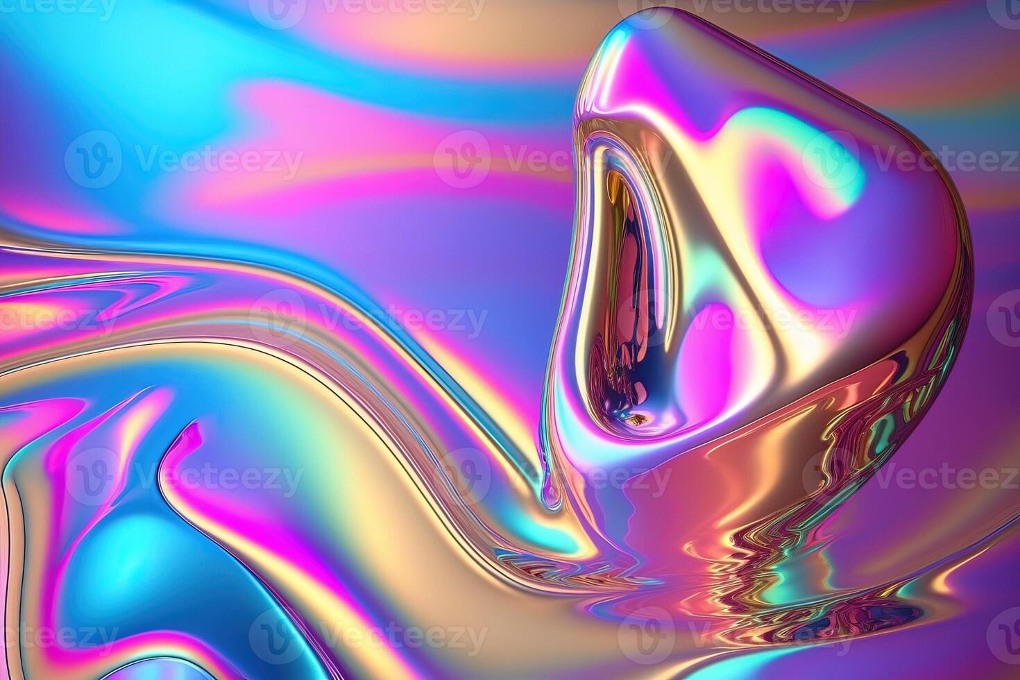 illustration of holographic liquid background. Holographic iridescent backdrop. Pearlescent gradient and foil effect for design prints. Rainbow metal photo