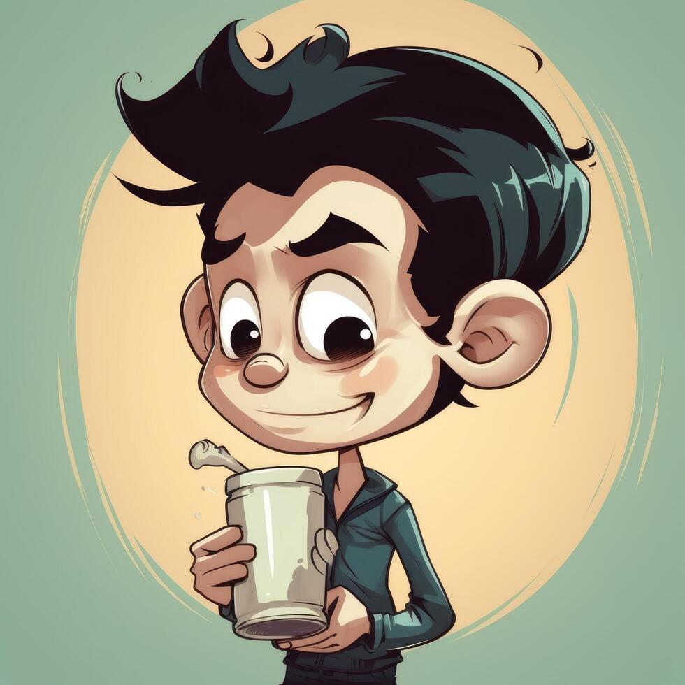 joven chico Bebiendo leche, dibujos animados ilustración con generativo ai foto