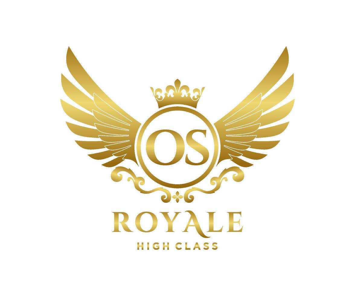 Golden Letter OS template logo Luxury gold letter with crown. Monogram alphabet . Beautiful royal initials letter. vector