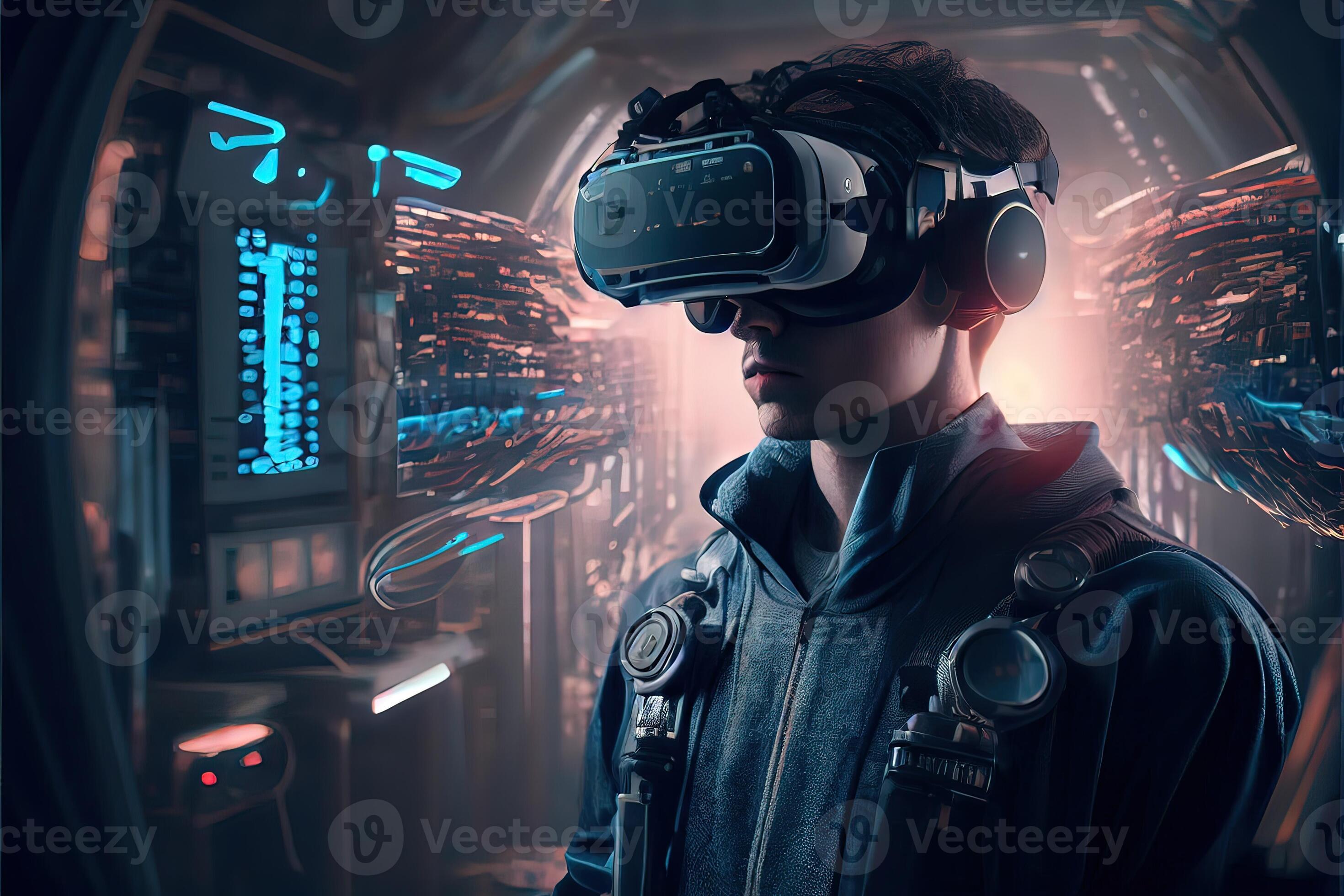 Generative AI illustration of an enthusiastic young men wearing virtual