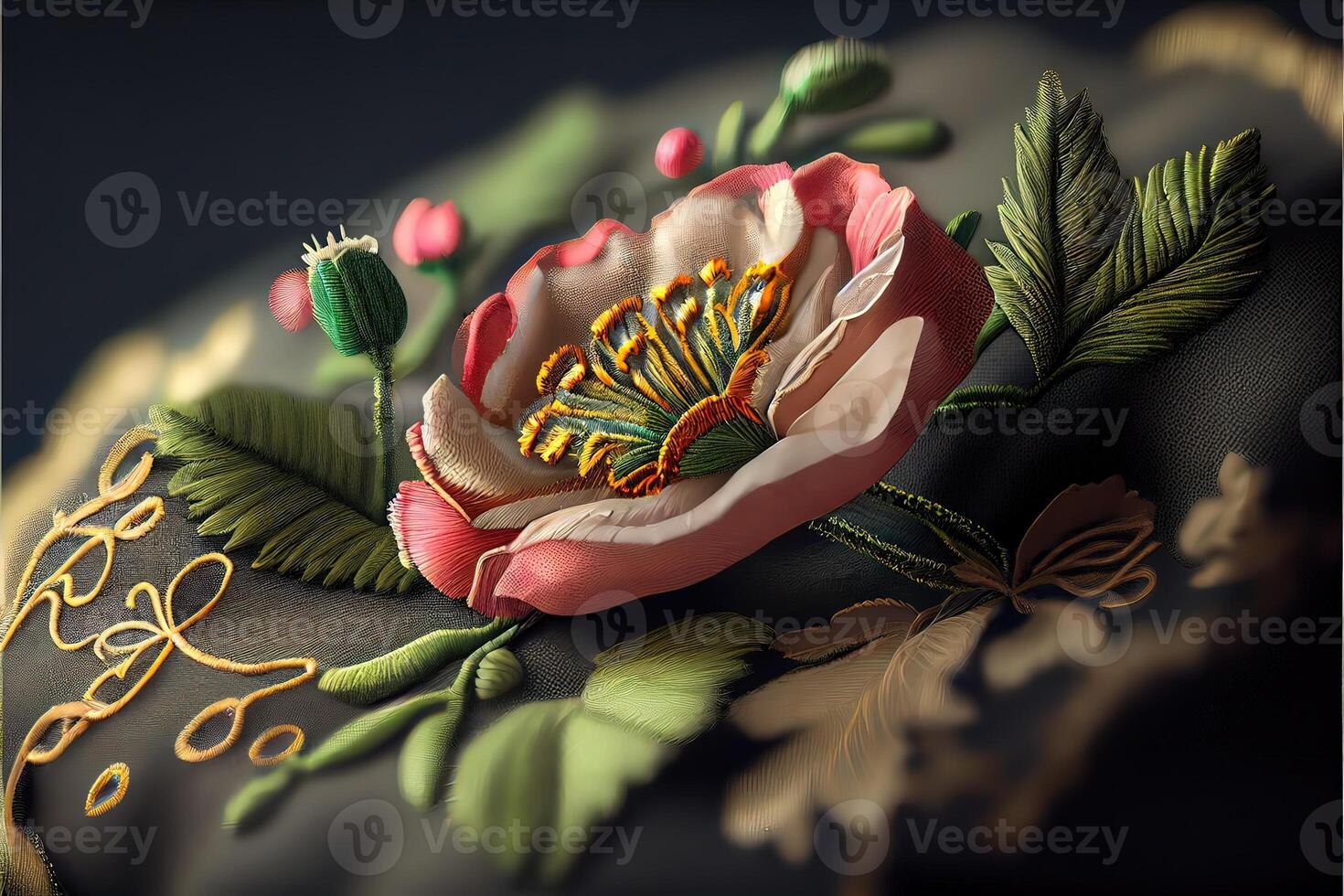 illustration of multicolor ethnic hand embroidery pattern design photo