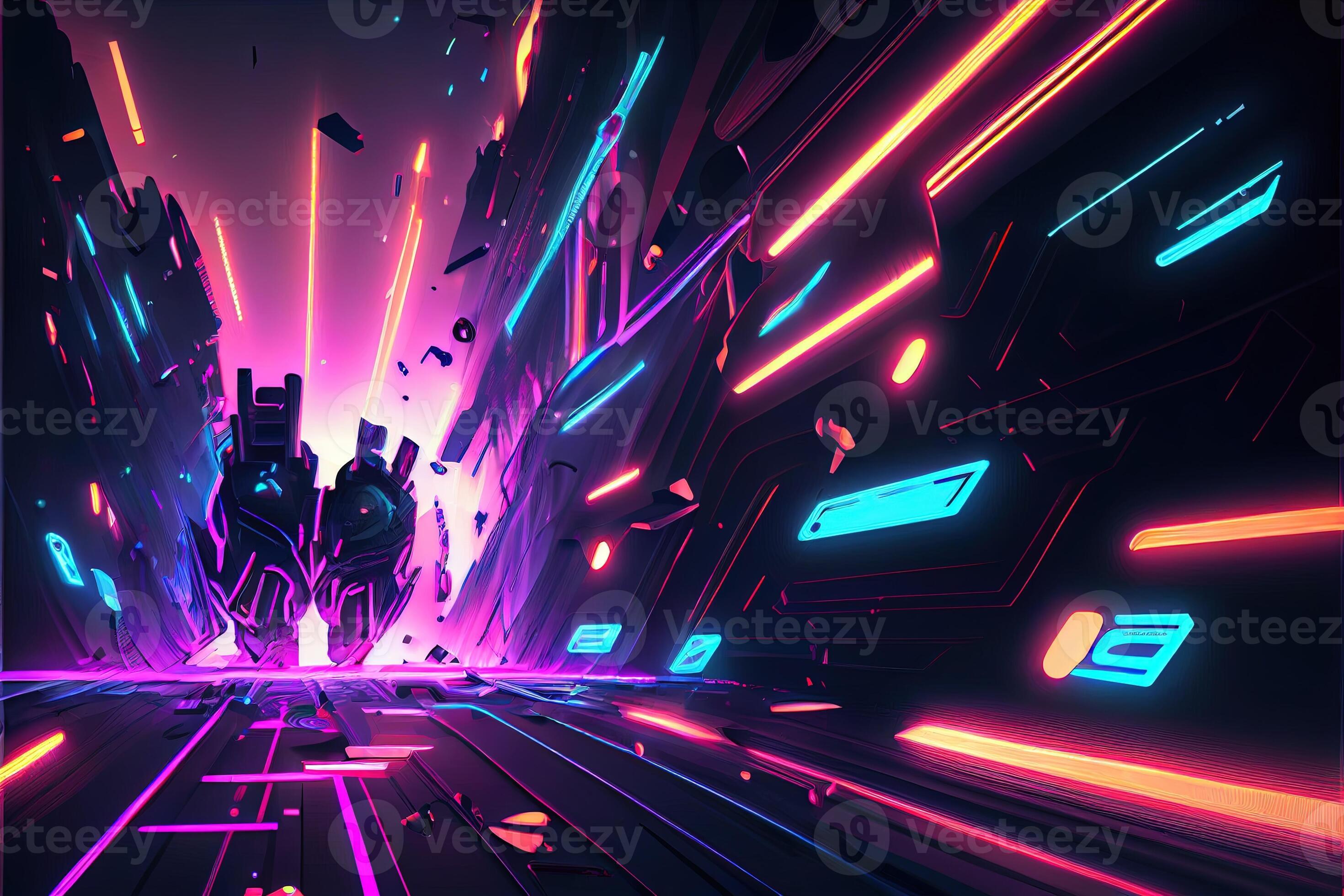 illustration of gaming background abstract, cyberpunk style of gamer  wallpaper, neon glow light of sci-fi. Glowing iridescent neon lights for  both light and dark backgrounds. Generative AI 23486370 Stock Photo at  Vecteezy