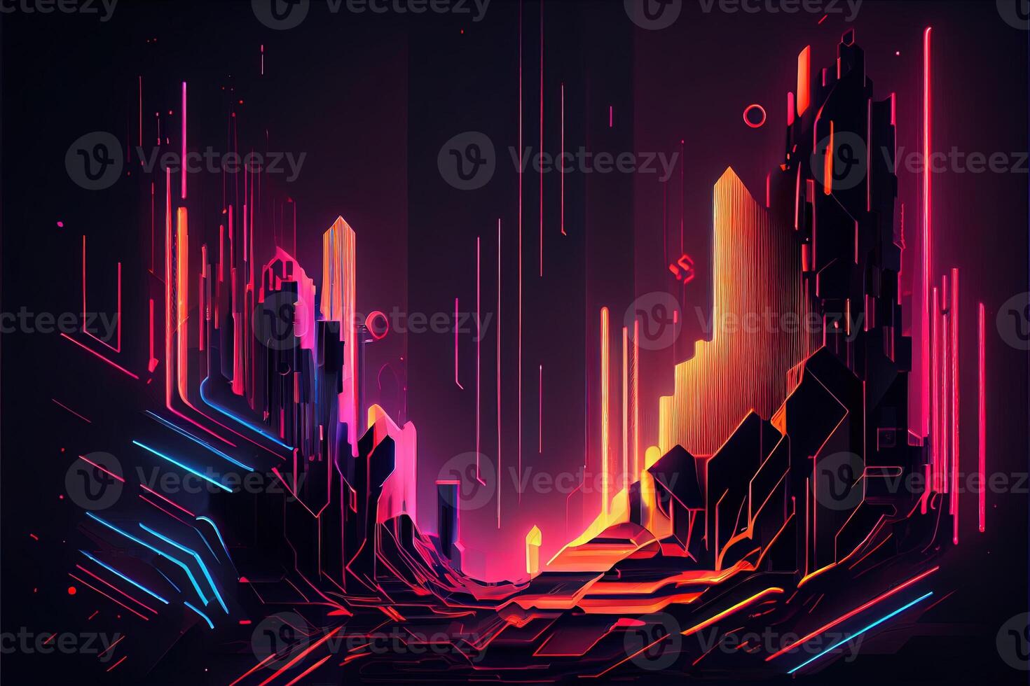 Generative AI illustration of gaming background, abstract cyberpunk style  of gamer wallpaper, neon glow light of scifi fluorescent sticks. Digitally  generated image 22694863 Stock Photo at Vecteezy