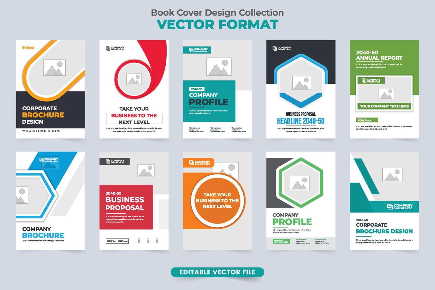 corporativo empresa revista cubrir conjunto diseño con foto marcadores de posición negocio portafolio cubrir colección vector con geométrico formas moderno empresa perfil cubrir haz para un negocio propuesta.