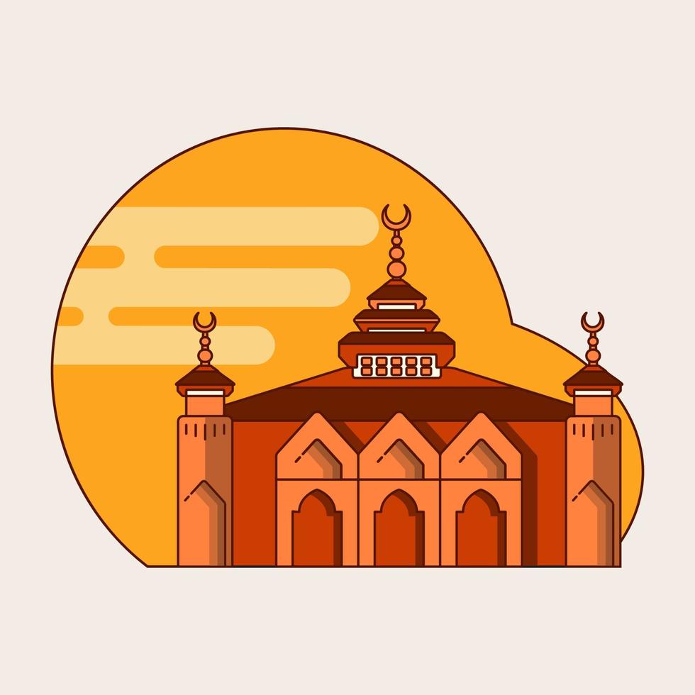 maroon color flat style mosque illustration vector