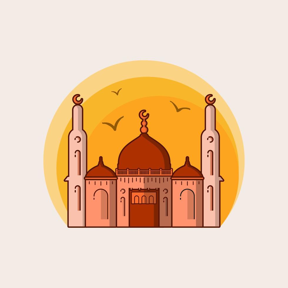 maroon color cartoon style mosque illustration vector