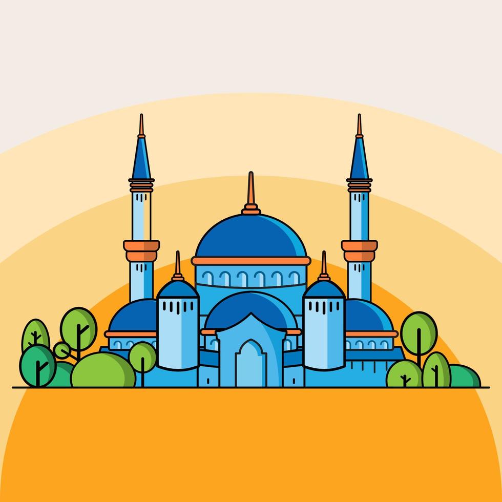 blue color flat style mosque illustration vector