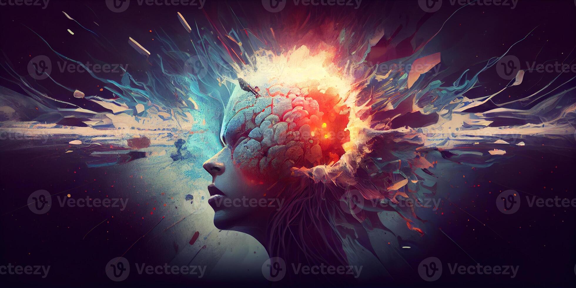 illustration of annual collective mind concept art, exploding mind, inner world, dreams, emotions, imagination and creative mind concept photo