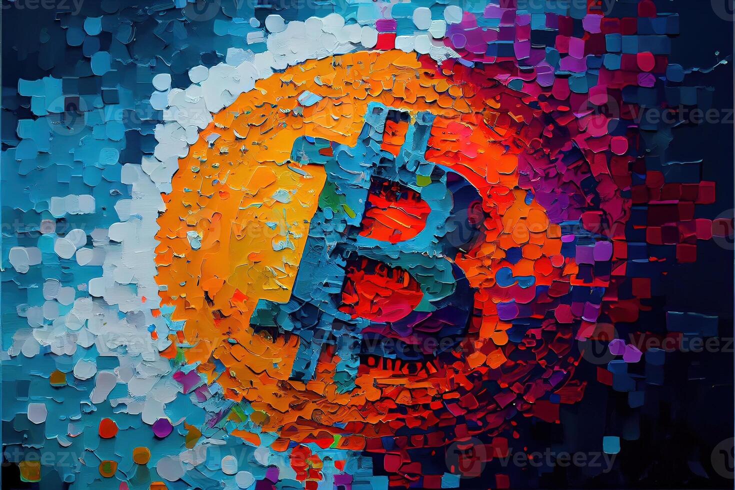 illustration of modern abstract oil painting of bit coin, beautiful Colorful Geometric Pattern, Vibrant, Palette Knife Painting, pixel art photo