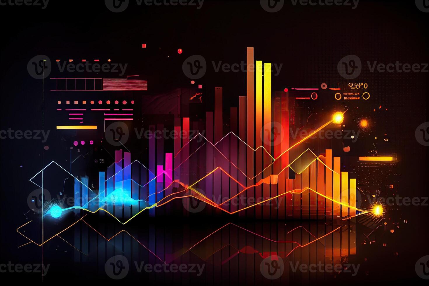 illustration of crypto market data, chart, silhouette crypto currency market, isometric, colorful gradient background photo