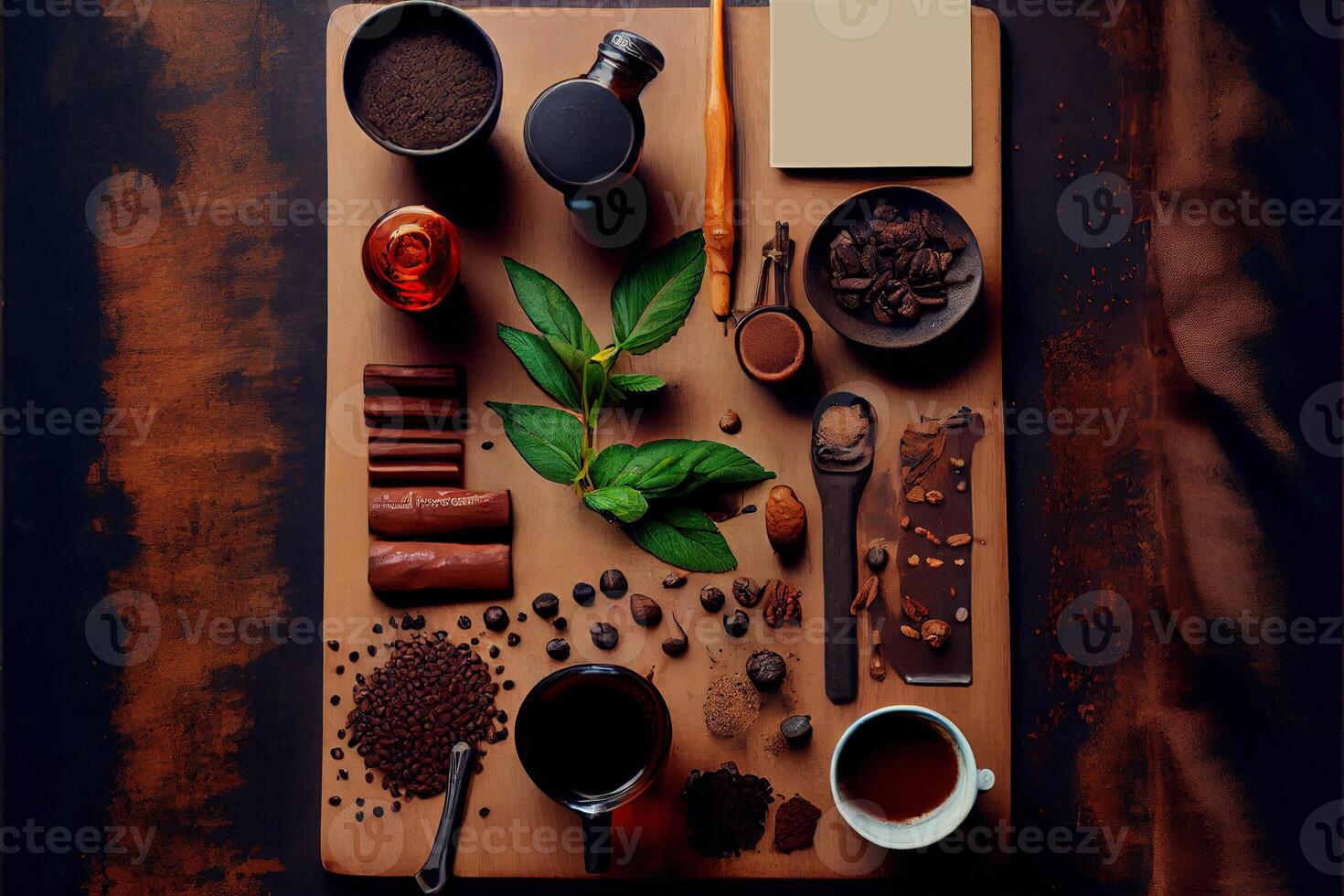 illustration of Ingredients for making coffee flat lay photo