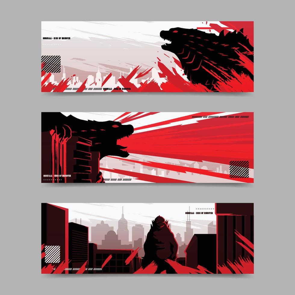 Banner Set of Monster Attack the City vector