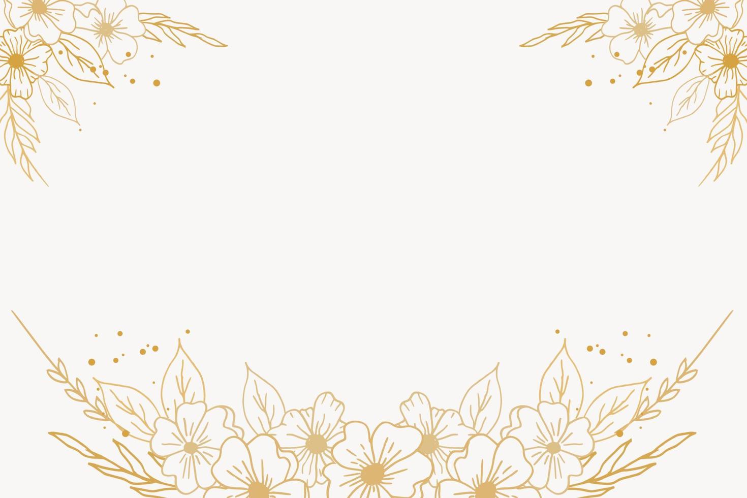 elegante dorado floral antecedentes con mano dibujado flores y hojas frontera vector