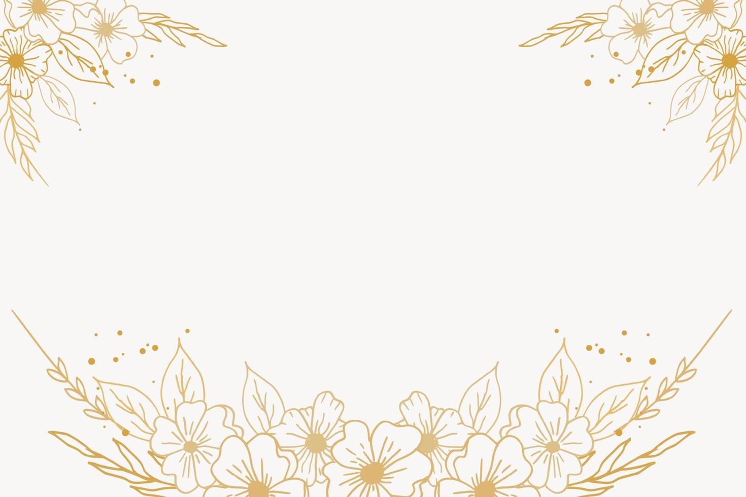 Elegant golden floral background with hand drawn flowers and leaves border vector