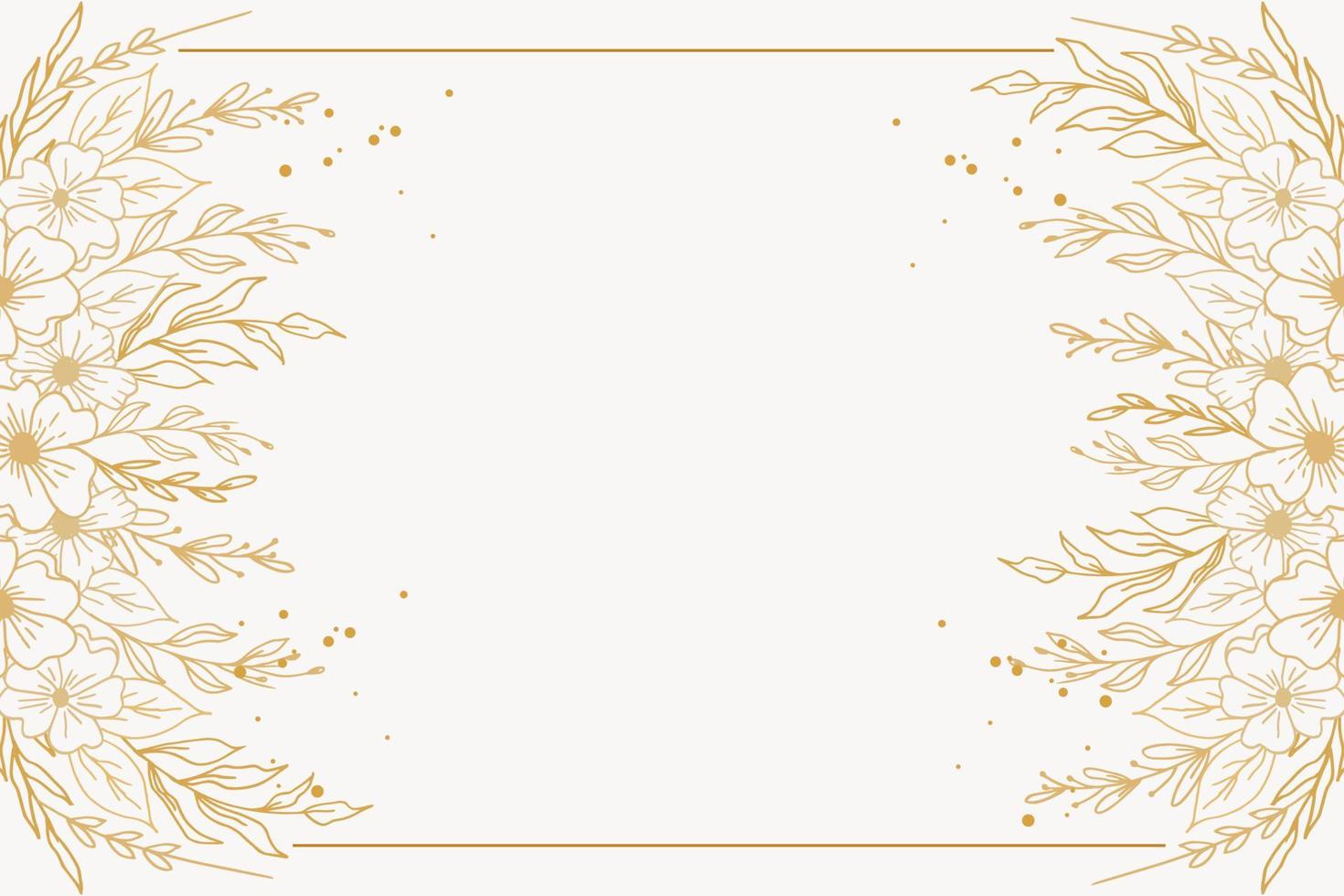 Elegant golden floral background with hand drawn flowers and leaves border vector
