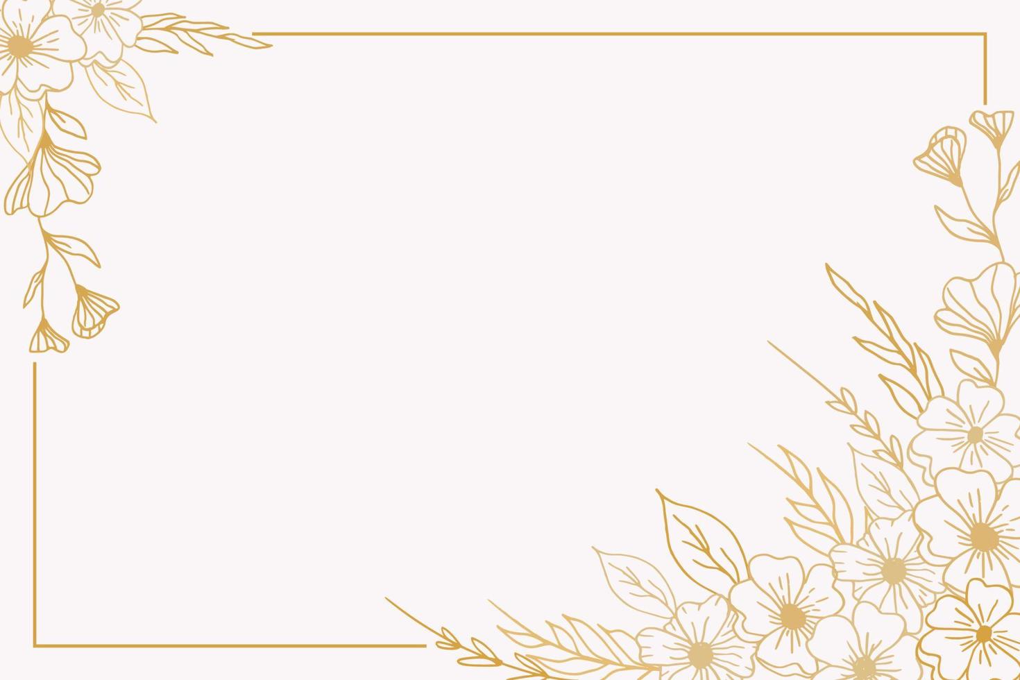 Elegant golden floral background with hand drawn flowers and leaves border vector