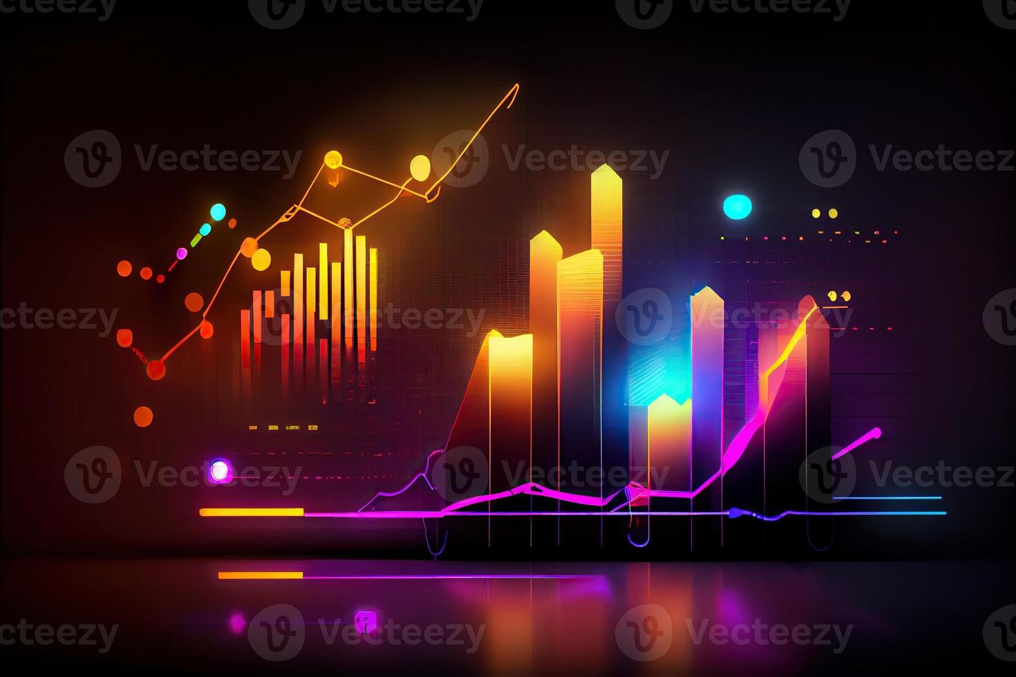 illustration of crypto market data, chart, silhouette crypto currency market, isometric, colorful gradient background photo