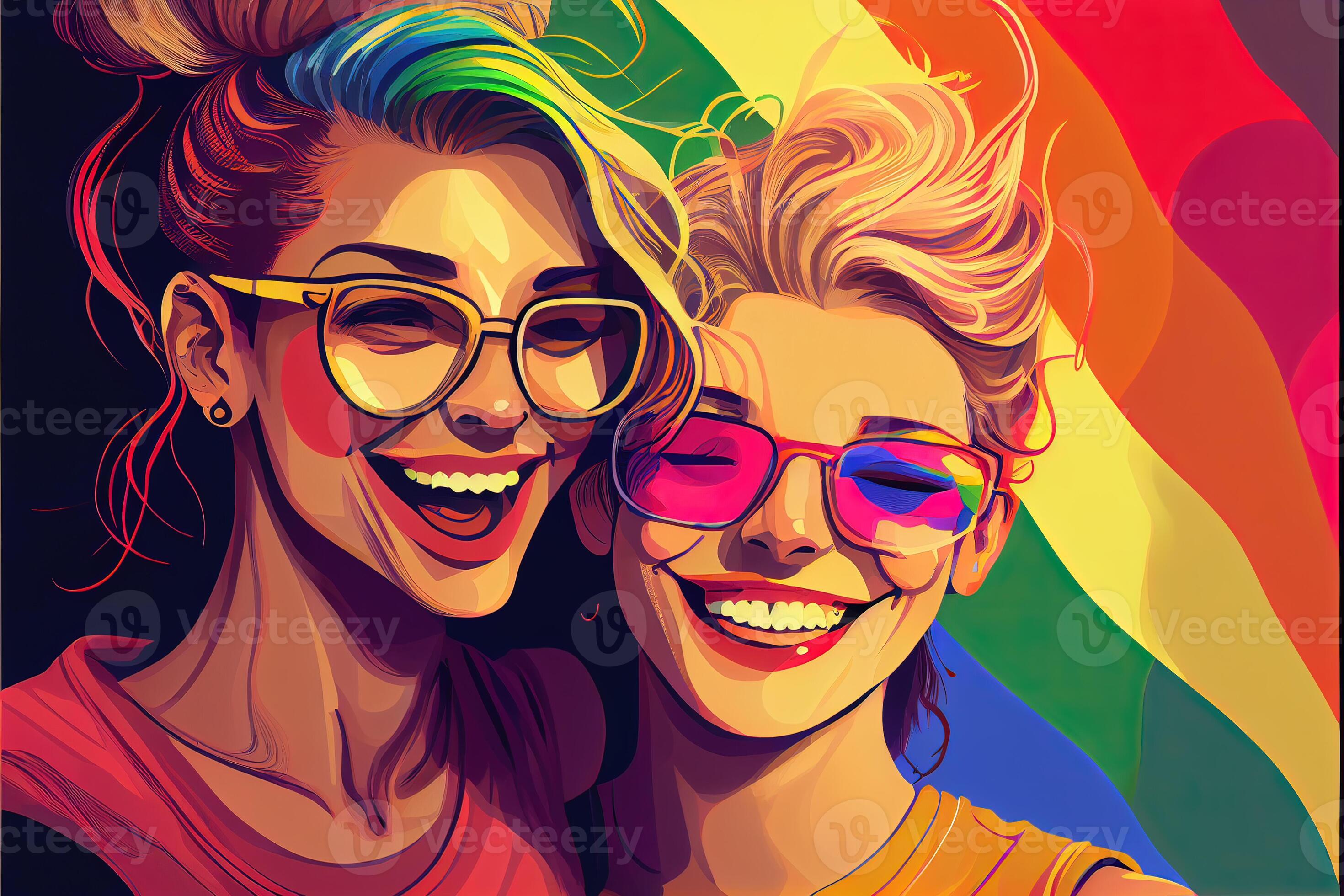 Generative AI illustration of Diversity young gay women and men with ...