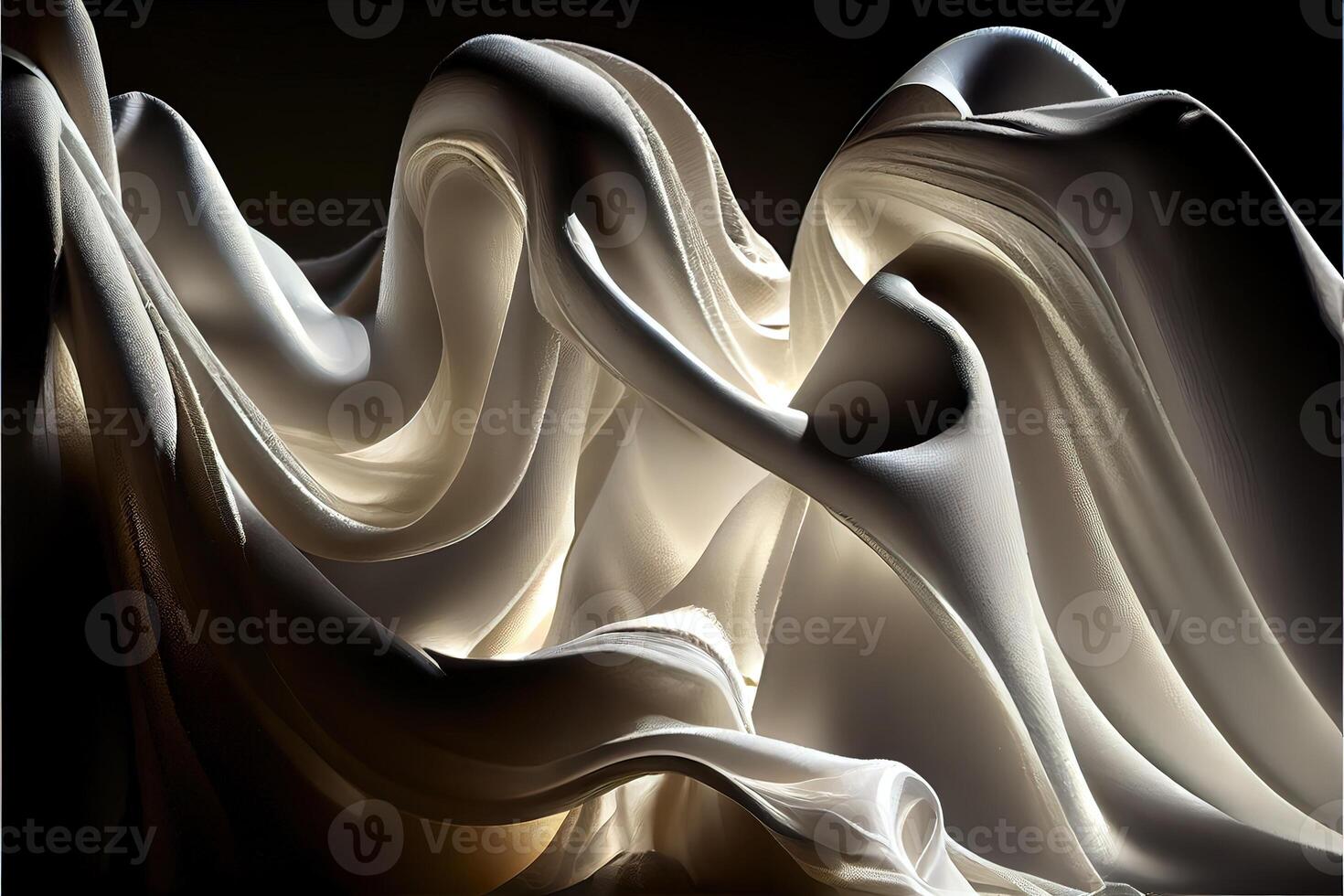 illustration of white cloth in dark room, back light. Texture and material photo