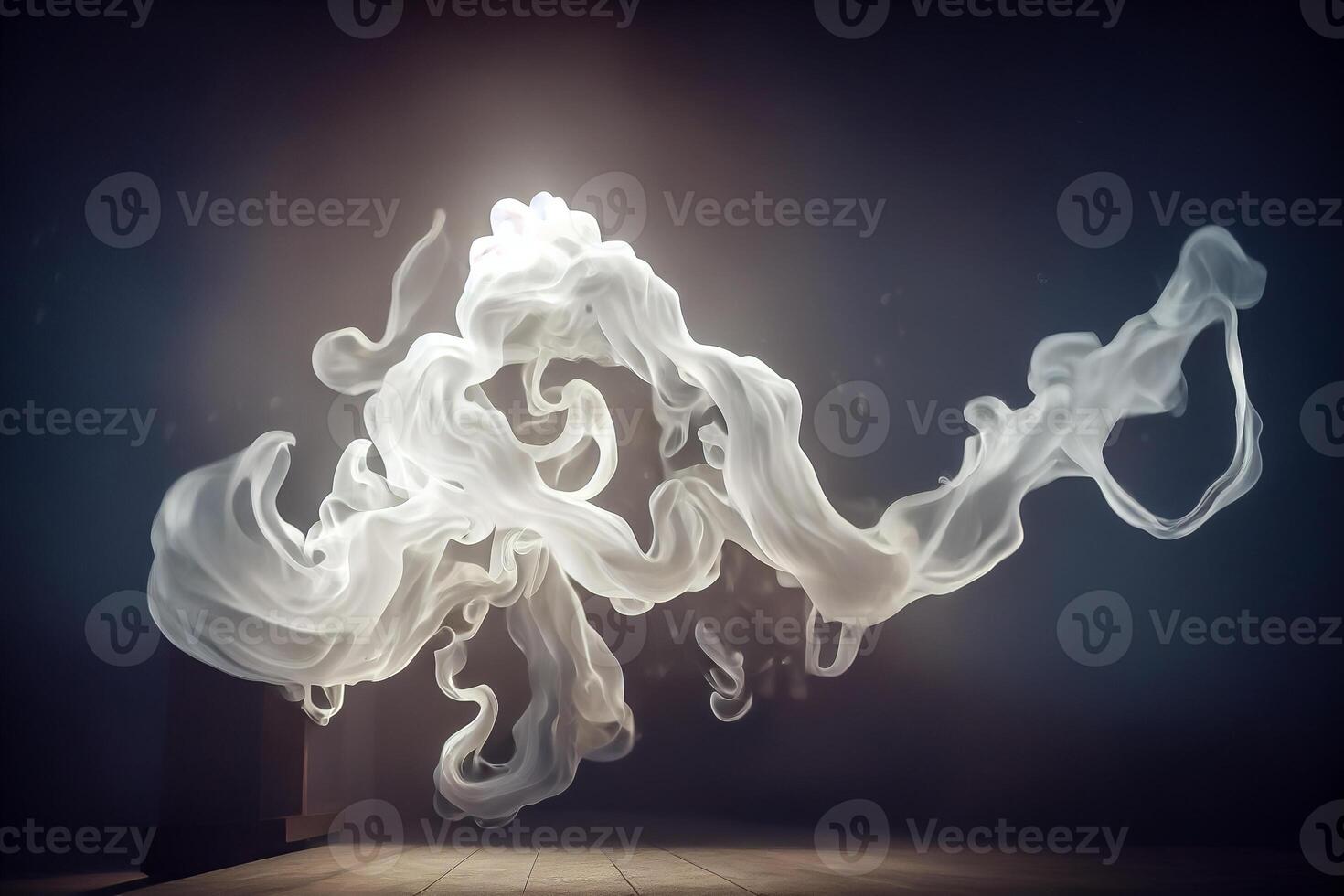 illustration of White curve fog, smoke, clouds, fire and dark background with spotlight. Abstract illustration art. Pattern texture, use for ad, poster and template, business.Digital art photo